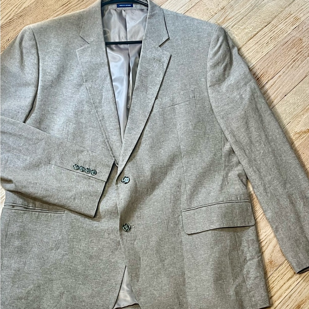 Linen Stafford Men's Classic Fit Blazer Tan, 44L, 2-Button, Sport Coat